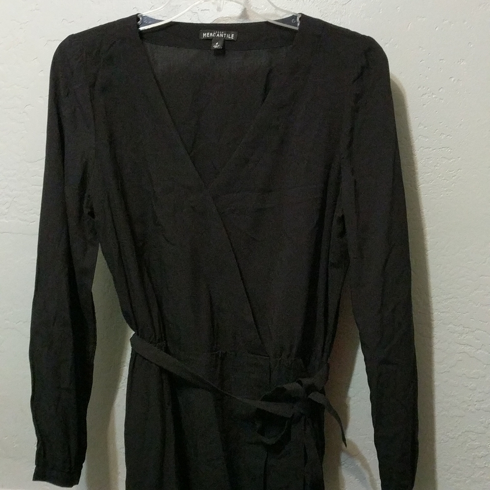 J. Crew Mercantile V-neck Waist Tie Long Sleeves Blouse Black Size 4